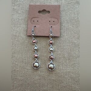 Long Multi-tone Metallic Sphere Drop Earrings